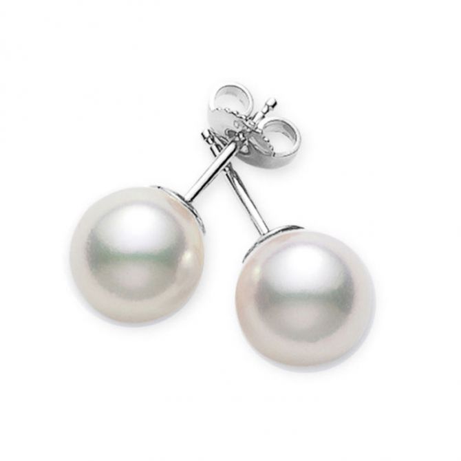 Mikimoto 18 Karat White Gold White Cultured Pearl Stud Earrings  6-6.5mm  'AA' Quality